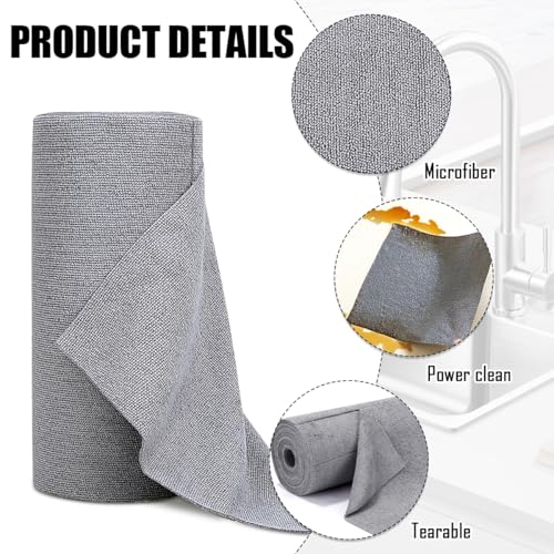 Feirdhoo Mikrofaser Reinigungstuch Rolle, 50 Stück Abreißbare Putztücher，Wiederverwendbare Fusselfreie Lappen Geschirrtücher 30 * 30cm putztücher für Auto, Haushalts und Küchenreinigung