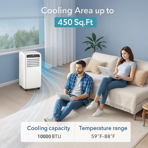 Image of 10000 BTU Portable Air Conditioner, Quiet 3-in-1 AC Unit for Room Up to 450 Sq.Ft with Dehumidifier, Fan, Cooling, Remote Control & 24H Timer, Compact Design for Bedroom, Apartment, Office