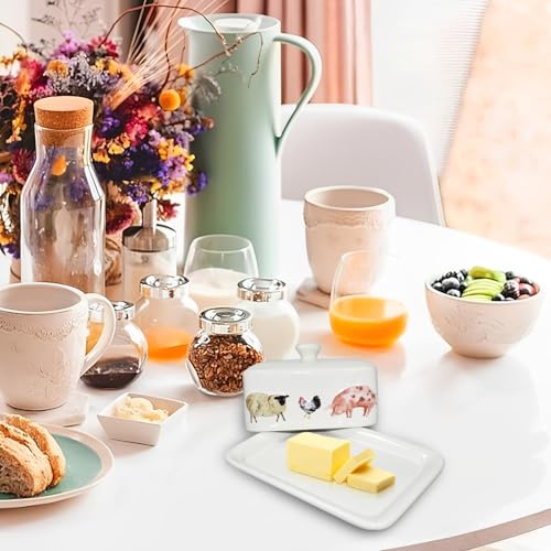 Miniatura 6 de Roadloo - Mantequillera De Porcelana Con Asa, Diseño De Animales De Cerámica De Pared Gruesa, Apto Para Lavavajillas