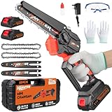 Hanviter 6 Inch Cordless Mini Chainsaw - Electric Chainsaw with Automatic Lubrication System and Security Lock and 2 Batteries & 2 Chains, Chain Saw Suit for Garden Courtyard Tree Branch Wood Cutting - Image 1