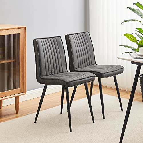 Clipop Upholstered Modern Dining Chairs Set Of 2, Leathaire Kitchen Dining Chair With Back,Black Metal Legs, Armless, Leisure Side Chairs For Bedroom Living Room Lounge, Grey #TOP3