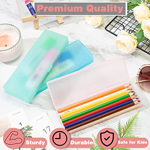 Image of Fainne 24 Plastic Pencil Case Bulk Hard Pencil Boxes with Snap Lid Crayon Maker Pen Organizer Stackable Craft Storage Boxes for School Supplies(Single Layer,Pink,7.09 x 2.36 x 0.98 Inch)