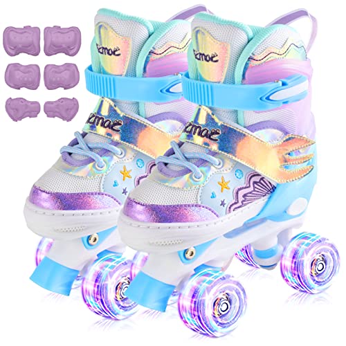 Mermaid Kids Roller Skates Adjustable Roller Skates With Light Up Wheels For Kids, Beginner, Girls, Boys Outdoor Roller Skating For Toddlers, Skating Shoes For Ages 3-12 #TOP5