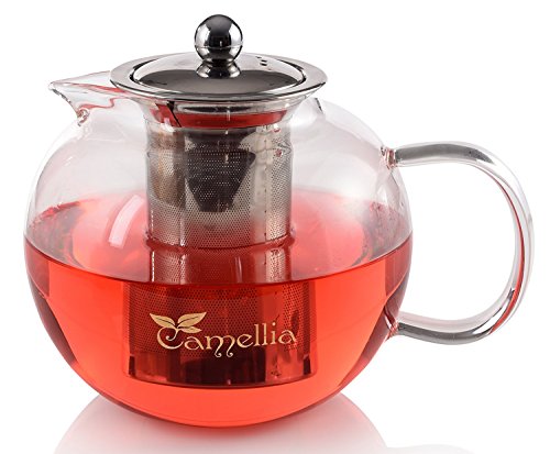 Camellia Teapot with Removable Stainless Steel Infuser, Borosilicate Glass, Loose Leaf Tea Kettle