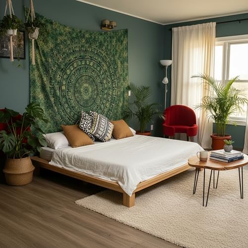 Image of Craft Trade 84x90 Inches Dark Green Cotton Mandala Ombre Wall Hanging Tapestry