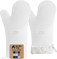 Vista 31 de GORILLA GRIP - Juego de guantes de horno de silicona suave sin BPA, guantes de cocina resistentes al calor e impermeables, forro de algodón grueso
