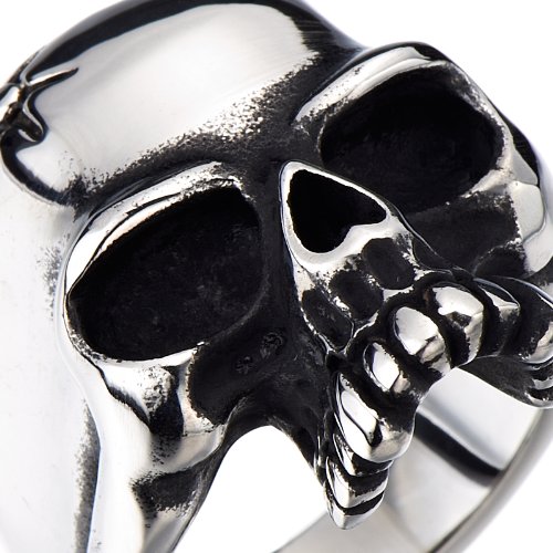 H&C Stainless Steel Mens Gothic Biker Jewelry Skull Ring Oxidized Black 29Mm(8A) #TOP3