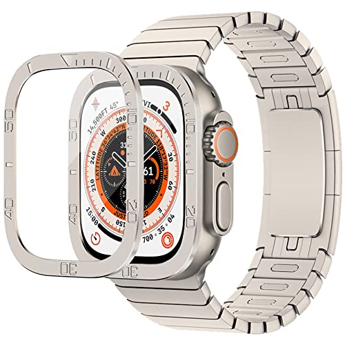 Ninki Bezel Styling Compatible With Apple Watch Ultra 49Mm Metal Bezel Ring & Tempered Glass,Anti Scratch Screen Adhesive Frame Protector Ring Dial Cover Case For Apple Watch Ultra 49Mm Titanium Color #TOP12