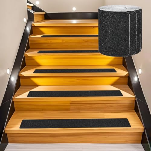 Image of M METERXITY 10-Pack Anti Slip Traction Tape 30 inch x 4 inch Best Grit Outdoor Non-Skid Tape High Traction Friction Abrasive Adhesive for Indoor /Outdoor Stairs Step [Black]