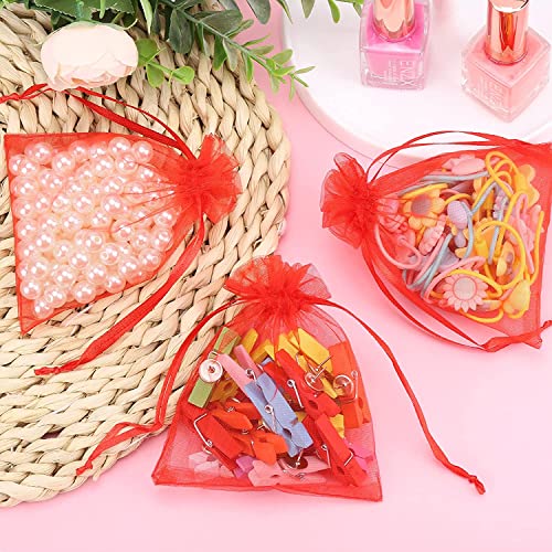 Image of Dealglad 100pcs Drawstring Organza Jewelry Candy Pouch Party Wedding Favor Gift Bags (3x4 inch, Red)