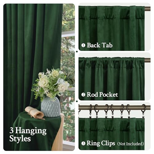 LAMIT Velvet 90 Inch Curtains for Living Room, Emerald Green Thermal Insulated Room Darkening Drapes Noise Reducing Back Tab and Rod Pocket Christmas Panels for Bedroom, Set of 2 Panels, 52 x 90 Inch
