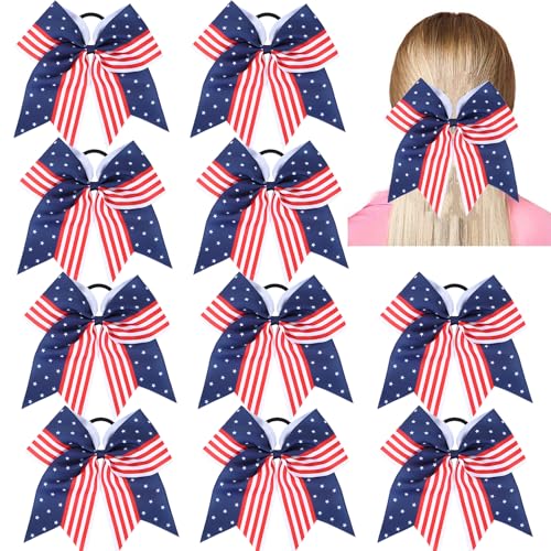 American USA Flag Cheer Bows for Girls,Red White and Blue Patriotic Flag Festival Hair Bow With Elastic Band Hair Accessories (flag a)