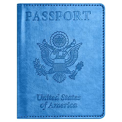 Image of Eoehro Unisex-Adult Passport and Vaccine Card Holder Combo, Sky Blue, Faux Leather, RFID Protected