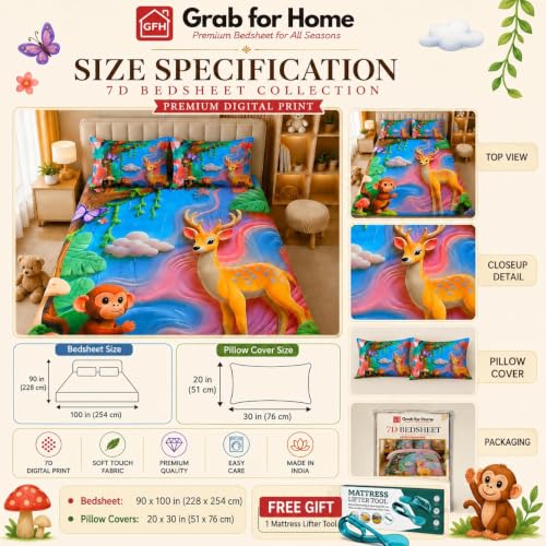 Image of 7D Digital Printed Kids Double Bedsheet Set with Bedsheet Tucker (Free)