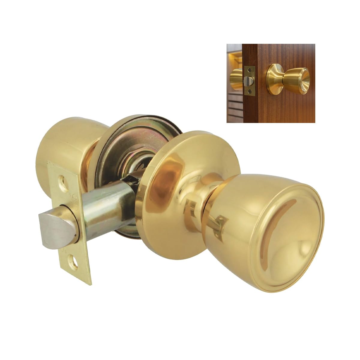 Amig Pulido - Cup Type Passage Knob | Set Of Knobs With Handles On Both Sides | Brass | Entry Latch 60/70 Mm | Includes Fixings | For Wooden Doors | Square Edge Latch | Polished