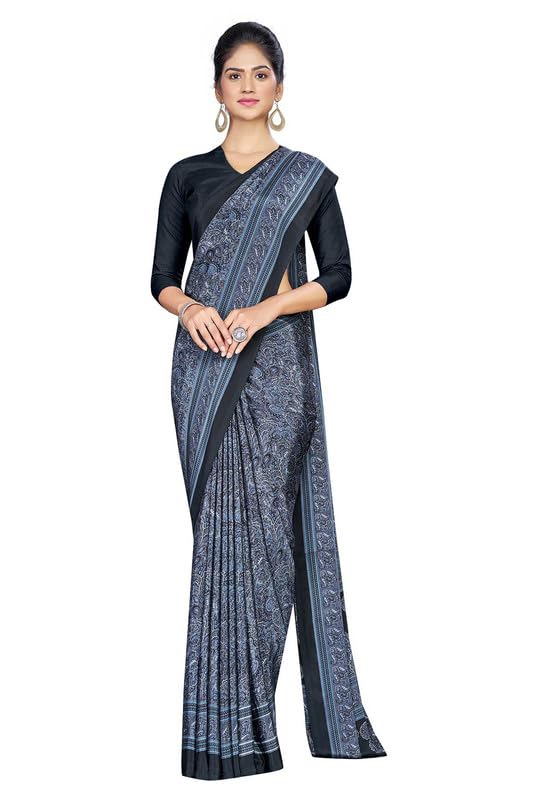 Red Women's RED Premium Italian Crepe Paisley Print Institution Uniform Sarees With Blouse Piece-image-42