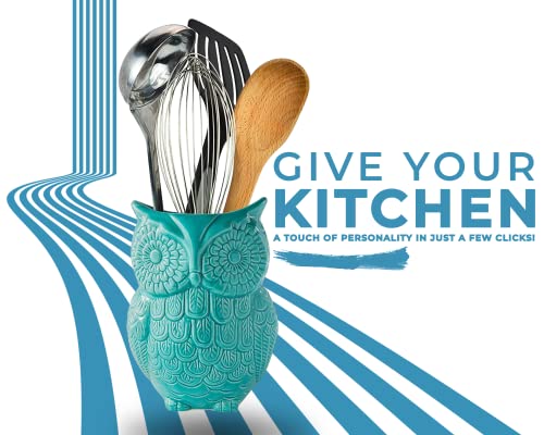image for Comfify Owl Utensil Holder Decorative Ceramic Cookware Crock & Organiz