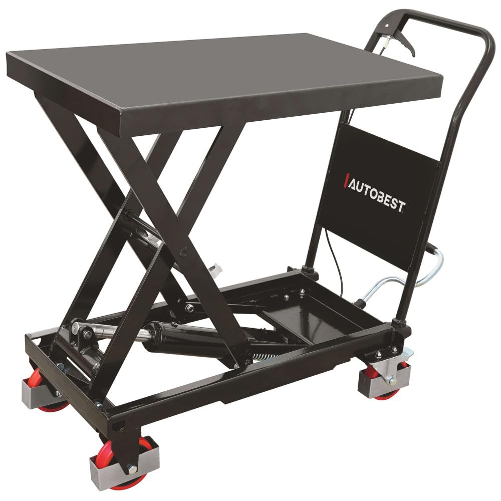 Table de levage hydraulique 300 kg - 2 roues pivotantes - Dimensions plateau 82 x 50 cm - Atelier et Garage