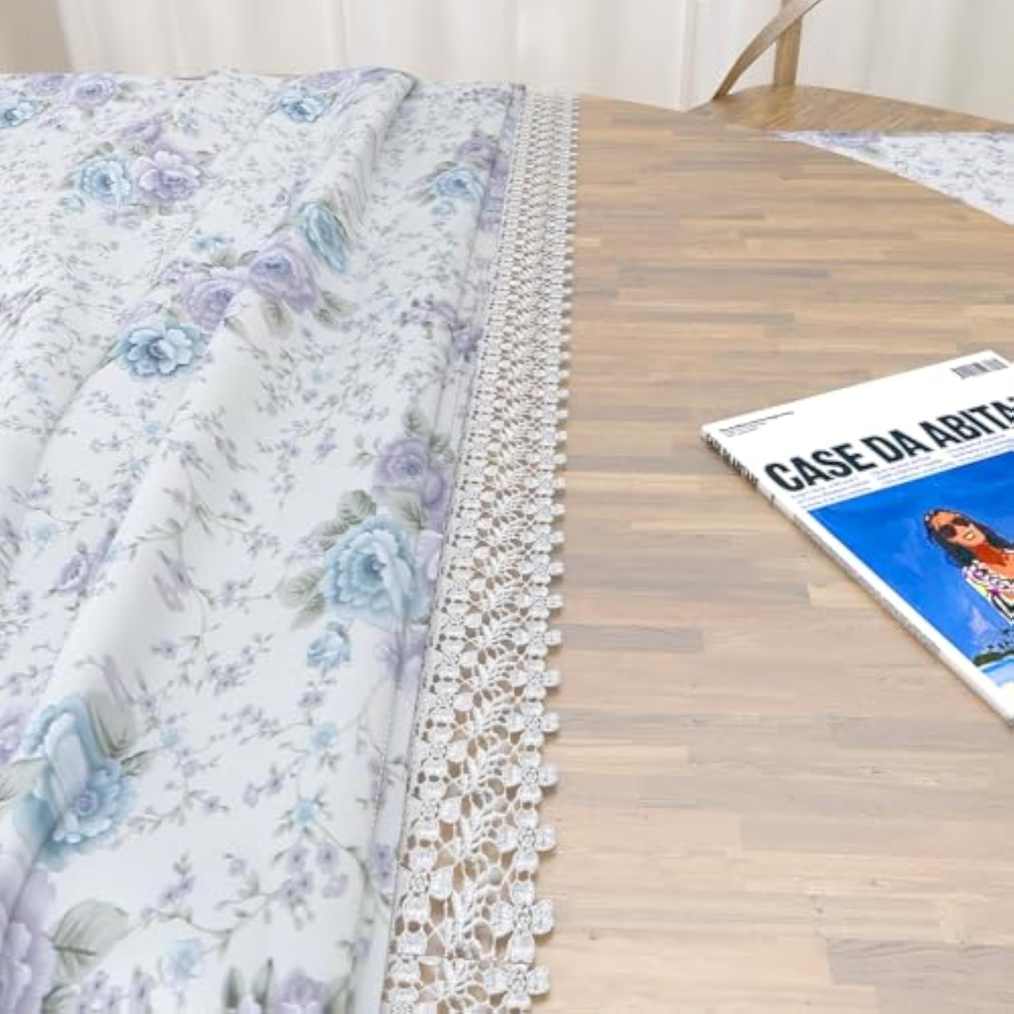Jute Printed Round Table Cover for 4 Seater, Decorative Design