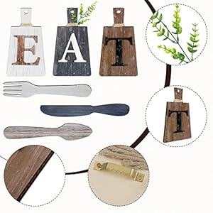 Blulu 6 Pieces Cutting Board Eat Sign Set Hanging Kitchen Eat Sign Fork and Spoon Wall Decor Rustic Farmhouse Decor for Kitchen and Home Decoration ArtClassic Color