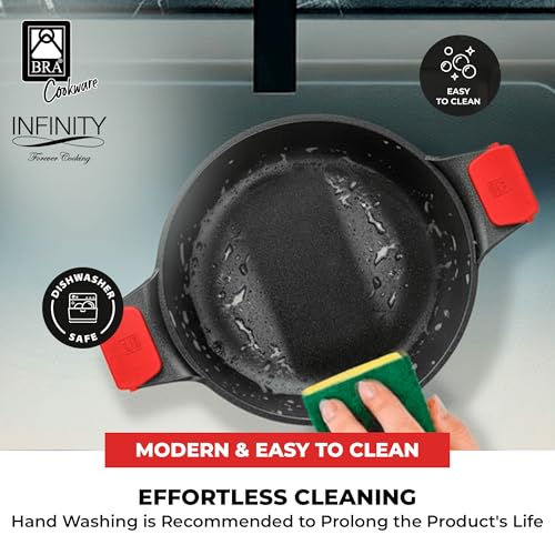 Image of BRA COOKWARE Infinity Nonstick Stock Pot w /Glass Lid | 9.5 Inch 3.8 Quart Cast Aluminum Cooking Pot | PFOA /PFAS Free Deep Pot | All Cooktops (incl Induction) | Removable Silicone Handle