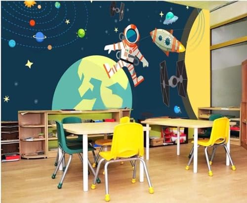 Tzxztt Dibujos Animados Cielo Estrellado Planetas Astronautas Creatividad Moderno Papel Pintado 3D Seda Texturizada Primera Calidad Neutros Material Ideal Para SalóN Dormitorio-200cm×140cm