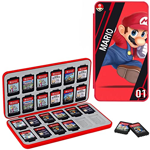 Konphat Switch Spiel Aufbewahrungsbox, Switch Spielkarte Cartridges Halten Sie 24 Spielkarten und 24 Micro SD Karten, Schlank Tragbar Spiele Organizer, Weiches Silikon Futter, Magnetverschluss