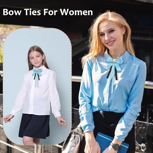 Image of LJBFNN Womens Bow Tie, Clip on Bow Ties Pre Tied Bowtie for Women Girls Ribbon Rhinestone Bow Tie for Shirt Uniform Wedding