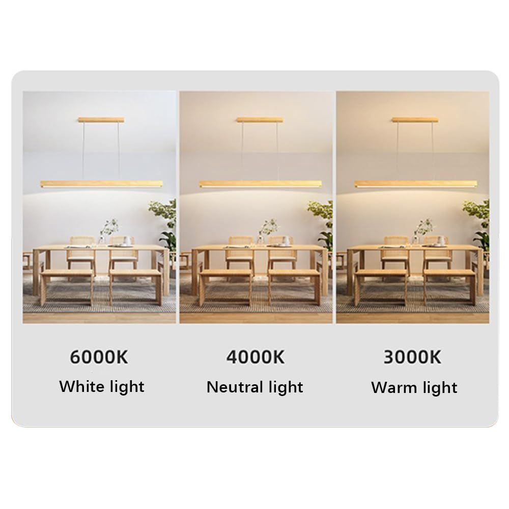 Liniowa drewniana lampa wisząca, długa lampa do bagażnika z białym akrylowym abażurem, żyrandol LED, prostokątne światła jesionowe, światła dla (kolor: możliwość przyciemniania, rozmiar 100 cm)