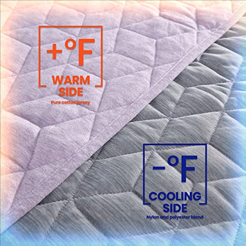 Sleep Zone Athletic Cooling Blanket Throw Size (50X60 Inches) For Hot Sleepers With Warm Jersey Cotton Side For Winter, Machine Washable Travel Camping Blanket (Light Purple+Grey) #TOP1