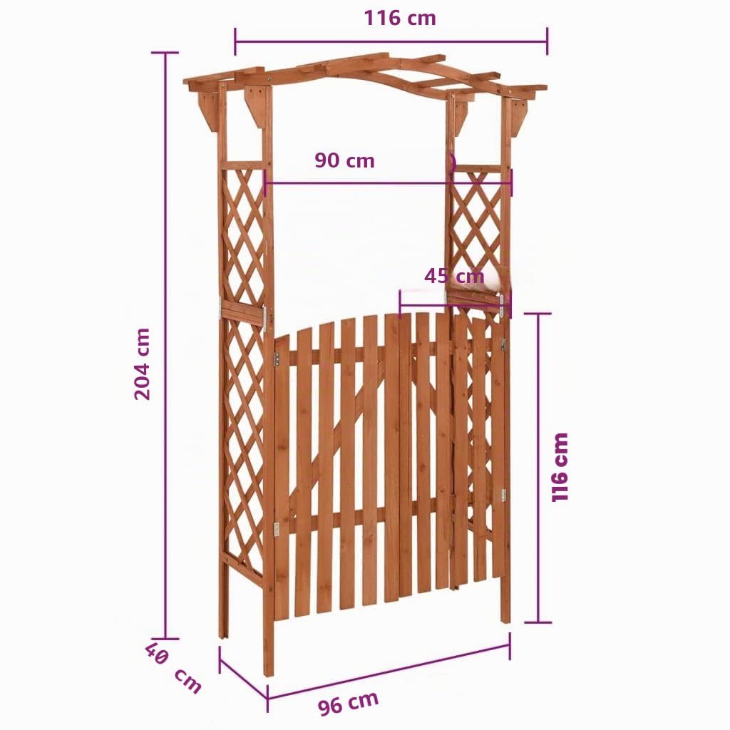 vidaXL Bois de Sapin Massif Pergola avec Portail Arche de Jardin Décoration Entrée Allée de Jardin Patio Arrière-Cour Extérieur 116x40x204 cm