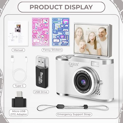 Image of Cason 48MP Digital Camera for Kids-Real Photo & Video Mini Camera for Photography 2.4 inch Rotating Screen, Built in Games Kids Cameras for 5-15 Years Girls & Boys(Supports Upto 64GB Memory)