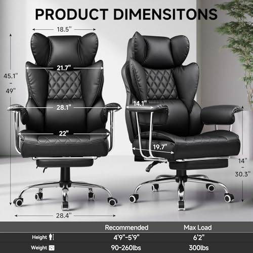Image of COMHOMA Big and Tall Office Chair, High Back Leather Gaming Chair with Footrest, Executive Ergonomic Office Chair with Pocket Spring Lumbar Support and with Outward Fixed Soft Armrests