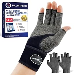 Dr. Arthritis Compression Arthritis Glove Set of 3 with Wrist Brace, Comfortable Fingerless Carpal Tunnel Hand Gloves for Women Night Support, Pain Relief for Rheumatoid Arthritis, Work, Typing - Large