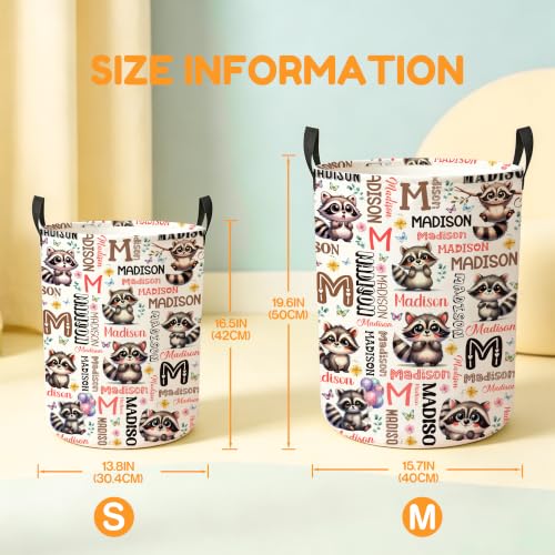 Image of Custom Raccoon Laundry Hamper, Personalized Laundry Basket with Name, Customized Dirty Clothes Basket for Clothes Toy Bathroom Bedroom Storage,S-16.5 inchX 13.8 inch