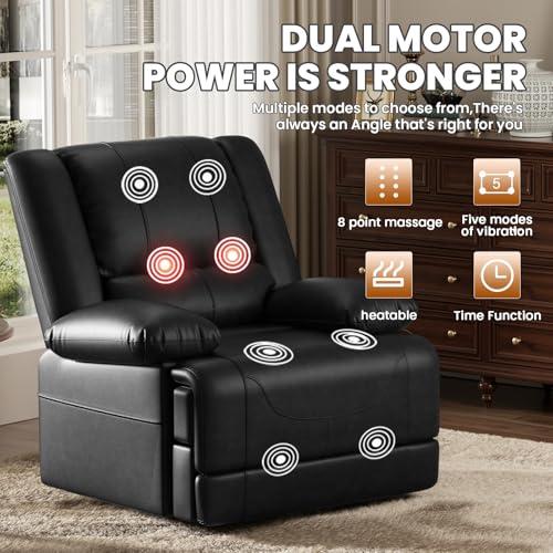 Image of Couchus Large Dual Motor Power Lift Recliner Chair with Massage and Heat for Elderly People, Infinite Position, USB Ports and Remote Control, Breathable PU Leather (Black)