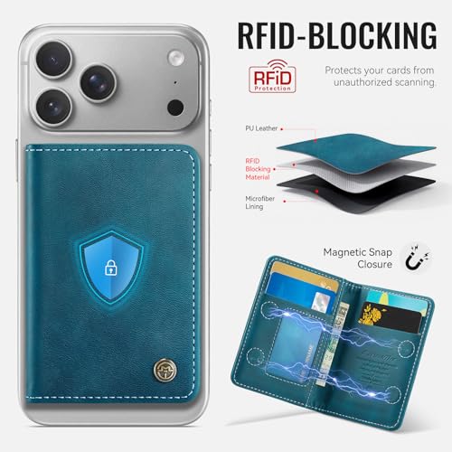 Image of Magnetic Wallet Card Holder with RFID Protection, PU Leather Slim Wallet, Strong Magnet Attachment for iPhone 18 /17 /16 /15 /14 /13 /12 Series Pro Max Plus Mini-Green