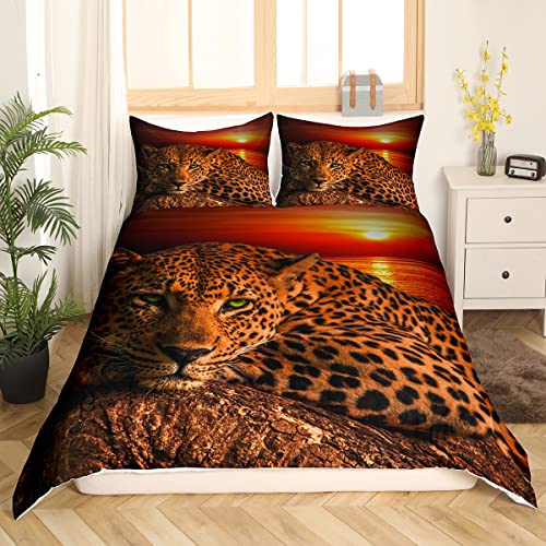 Moon Cheetah Tröster Cover Leopard Print Bettwäsche Set für Teens Boys,Tier Hide Wild Animal Skin Spot Bettbezug Neuheit Wildlife Big Cat Bettbezug Ocean Beach Schlafzimmer Dekor 200x200 Cover