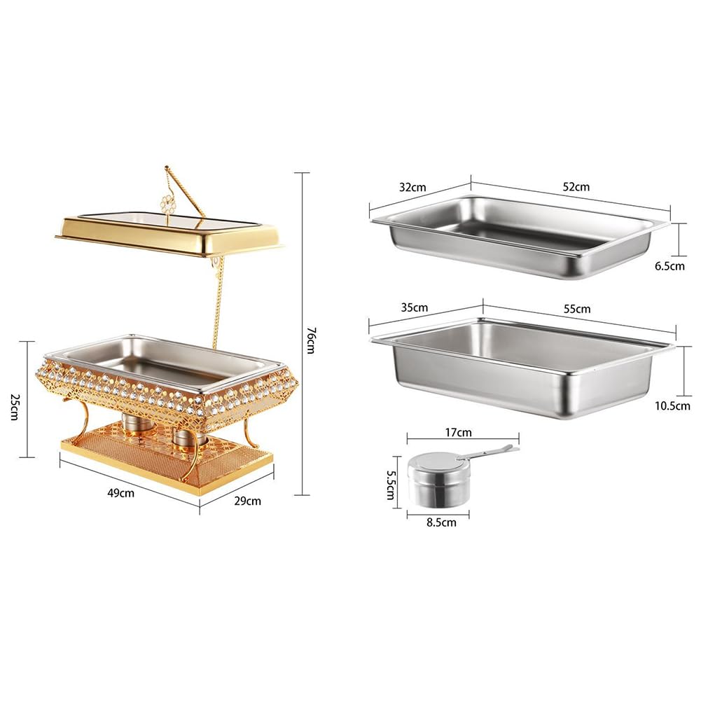 Calentador de Buffet Dorado de Acero Inoxidable, diseño de Tapa Colgante, Bandeja Comercial para Calentar Alimentos, Adecuado para restaurantes de hoteles, Banquetes y Fiestas