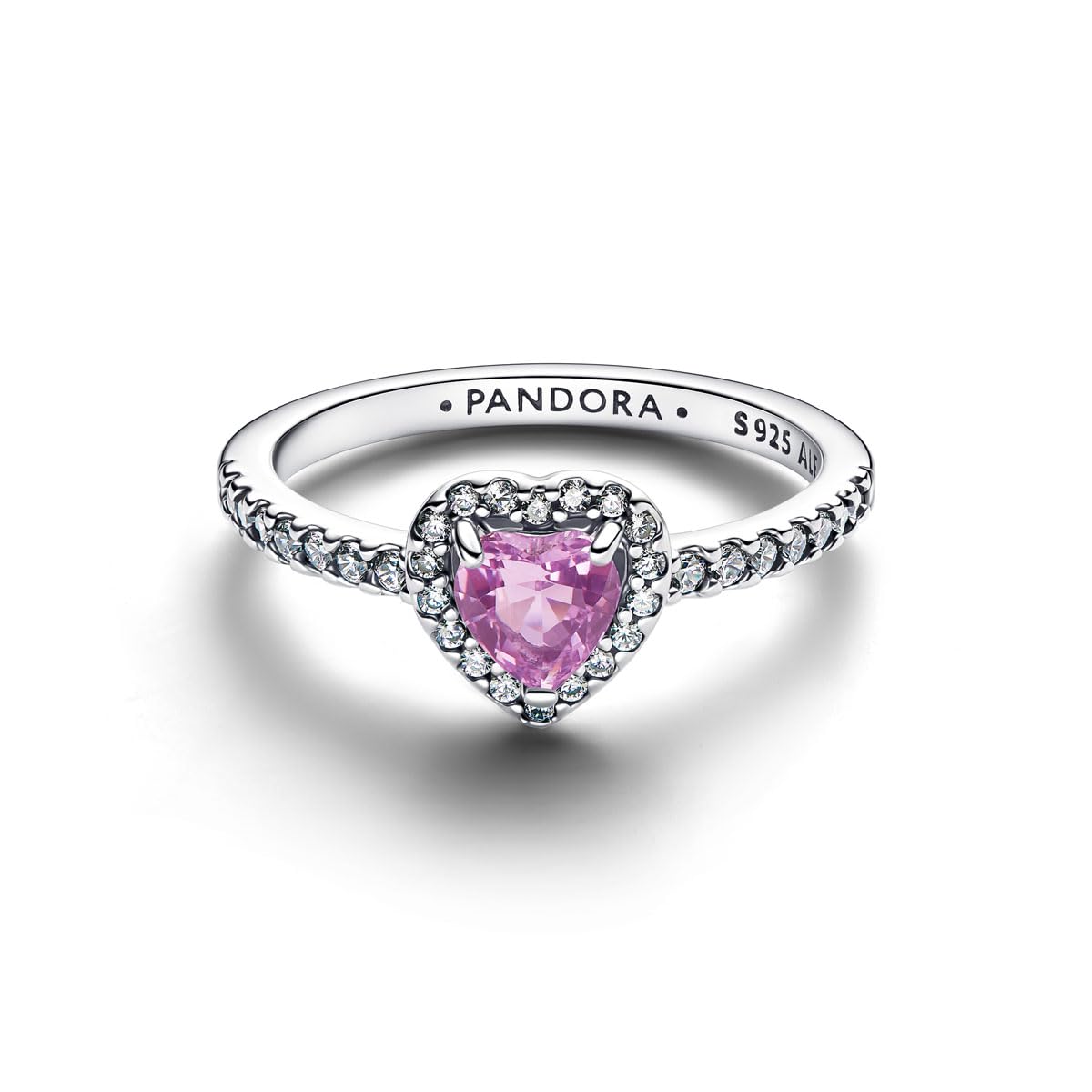 PANDORA Anillo de plata para mujer con corazón en relieve morado claro 198421C12
