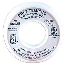 ANTI-SEIZE TECHNOLOGY 46135 White PTFE Poly-Temp Heavy Duty Tape, 520" Length, 0.5" Width Pack of 5