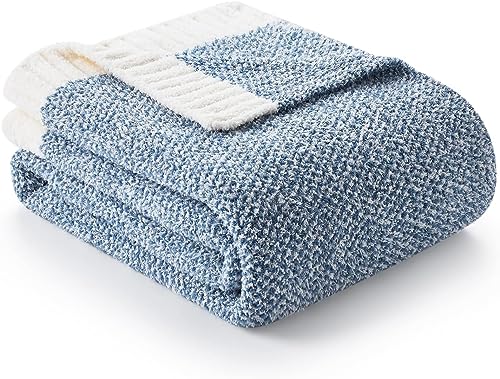 Image of Snuggle Sac Blue Bedding Blanket Twin Size for Bed and Sofa, Reversible Super Soft Blankets Warm Cozy Knit Blankets Fuzzy Plush for Couch, Living Room, Blue, 60x80 inches