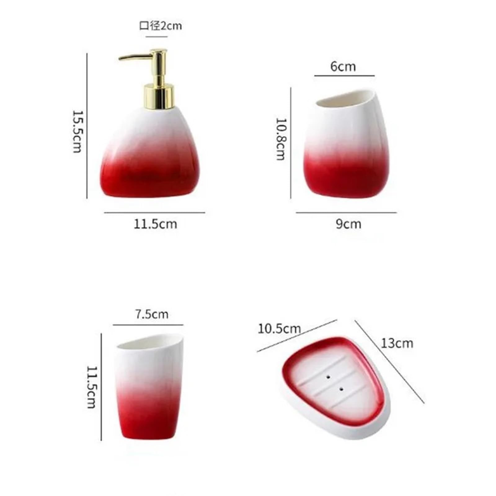 Badezimmer-Seifenspender-Set, Farbverlauf, rot, Keramik, Seifenspender-Set, Hotel, Seifenschale, Mundspülbecher, Set, Zuhause, Badezimmer, Zubehör, Hochzeitsgeschenke für moderne Badezimmer (5