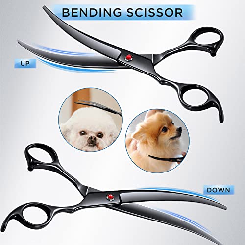 Image of Gimars 7.0in Professional 4CR Stainless Steel Safety Round Tip 6 in 1 Dog Grooming Scissors Heavy Duty Titanium Coated Pet Grooming Scissor for Dogs, Cats and Other Animals