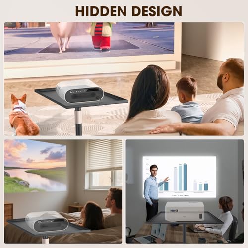 Beamer Ständer, Multifunktionaler 360° Schwenkbarer Höhenverstellbar 40-155 cm, Projektor Ständer mit Platte aus Hochwertigem Kohlenstoffstahl für Präsentationen, Heimkino, Büro – Traglast bis 6 kg