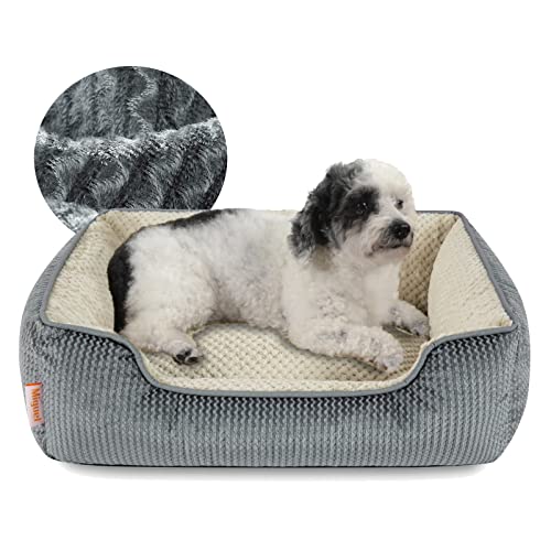 Miguel Medium Small Dog Bed With Washable Removable Cover - Rectangle Pet Bed For Indoor Cats With Bolster Soft Cuddle Bed For Puppies With Supportive Side Wall Slip-Resistant Bottom, Gray 25 Inches #TOP5