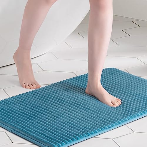 FRESHMINT Charcoal Infused Memory Foam Bath Mat, 20"x32", Aqua Blue