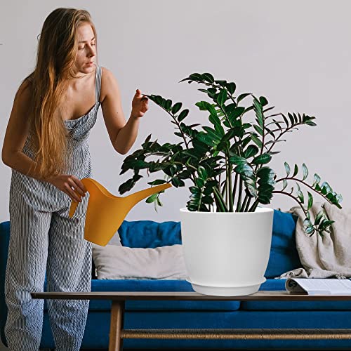 Wousiwer Plant Pots 10/9/8 Inch, Set Of 3 Modern Decorative Plastic Planters With Drainage Holes And Saucers For House Plants Indoor Flowers Plants, White #TOP6