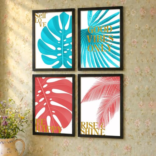 Image of PAINTINGMANTRA Motivational Wall Frames Painting for living room, Motivational Quotes Good Vibes Framed Wall Art Posters for office, Home, Set of 4, 13x18 Inch