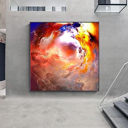 Cuadro enmarcado abstracto grande contemporáneo lienzo arte de la pared panorámico ancho en la decoración de la sala de estar de la oficina 80x80cm (31x31 pulgadas) con marco negro